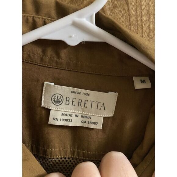 BERETTA Brown Button Up Long Sleeve Shirt Vented Field Hunting Shooting Mens M - Picture 6 of 12